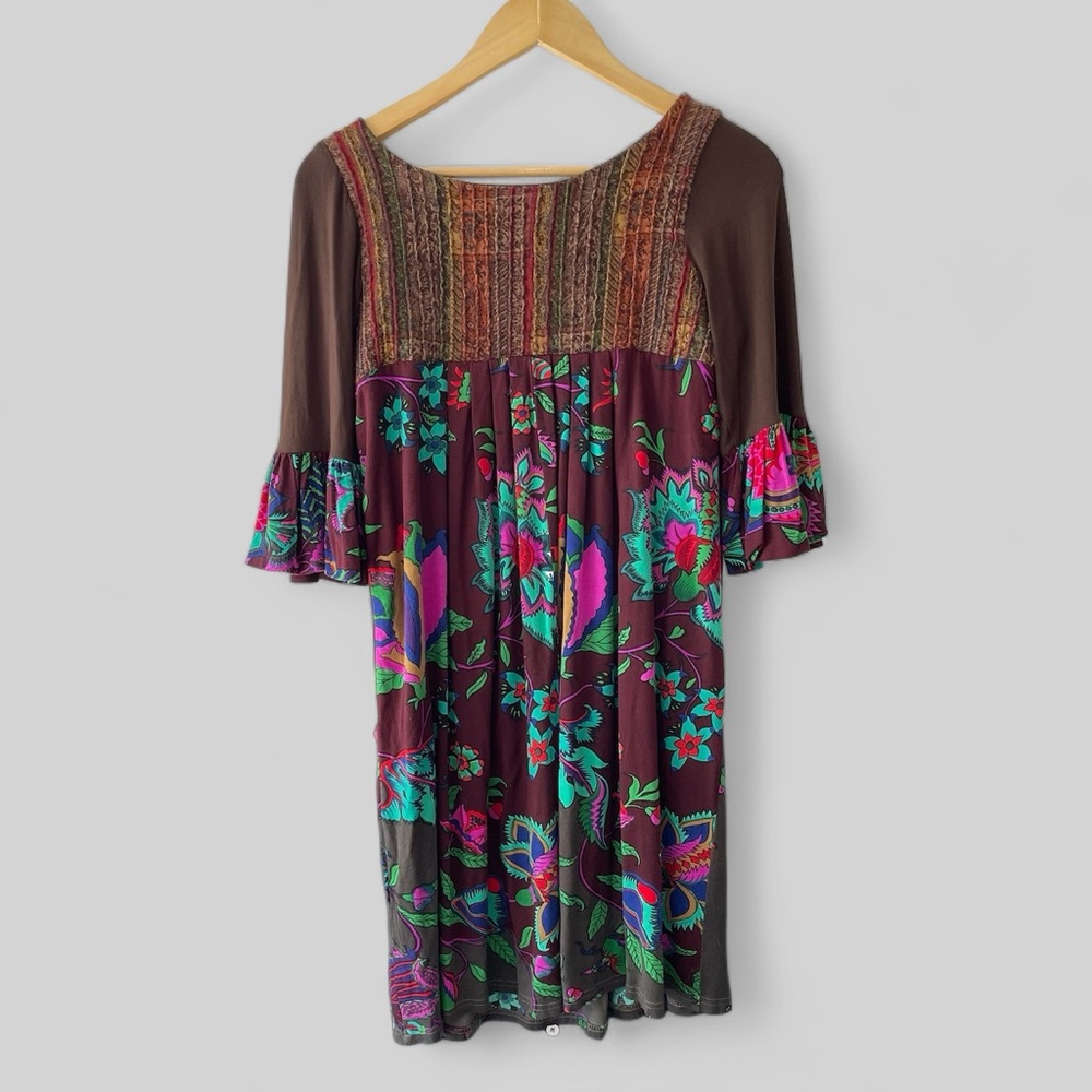 ANTHROPOLOGIE RITU KUMAR Floral Boho Dress Woman’s 3 (Medium) Elbow Sleeve - Picture 2 of 10